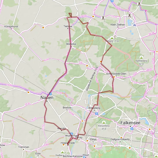 Map miniature of "In the Footsteps of Nature: Gravel Adventure" cycling inspiration in Brandenburg, Germany. Generated by Tarmacs.app cycling route planner