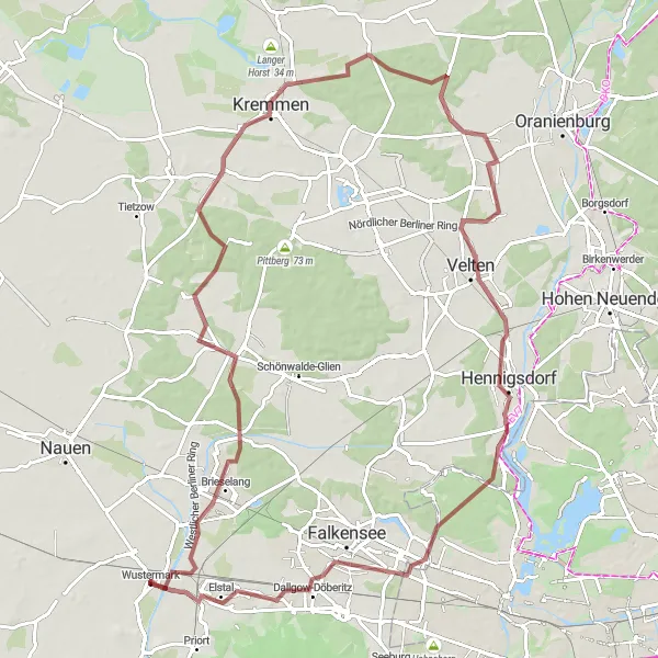 Map miniature of "Enchanting Gravel Pathways" cycling inspiration in Brandenburg, Germany. Generated by Tarmacs.app cycling route planner