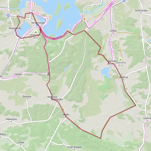 Map miniature of "Wusterwitz and Surroundings" cycling inspiration in Brandenburg, Germany. Generated by Tarmacs.app cycling route planner