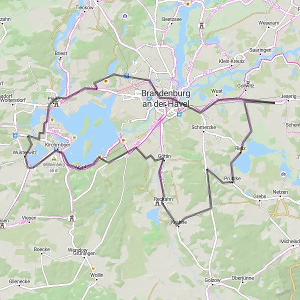 Map miniature of "Vintage Charm Road Cycling Route" cycling inspiration in Brandenburg, Germany. Generated by Tarmacs.app cycling route planner