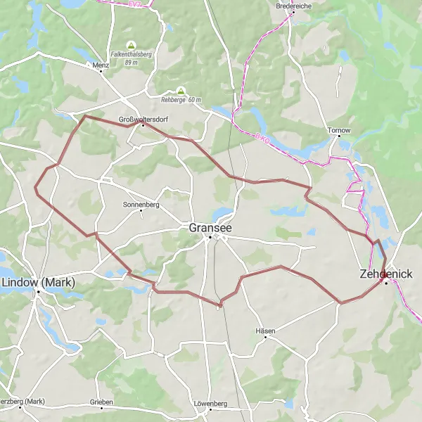 Karten-Miniaturansicht der Radinspiration "Gravel-Route um Mildenberg" in Brandenburg, Germany. Erstellt vom Tarmacs.app-Routenplaner für Radtouren
