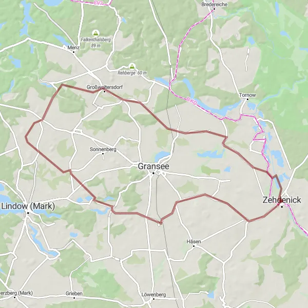 Map miniature of "Rural Charm Near Zehdenick" cycling inspiration in Brandenburg, Germany. Generated by Tarmacs.app cycling route planner