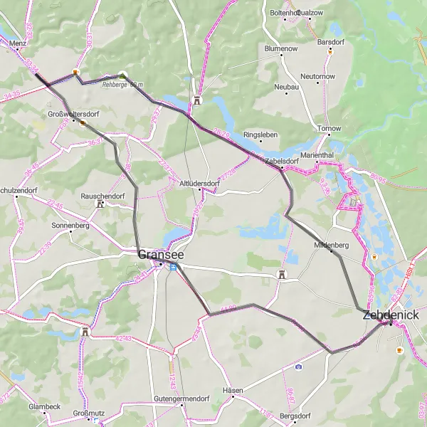 Karten-Miniaturansicht der Radinspiration "Rundweg um Gransee" in Brandenburg, Germany. Erstellt vom Tarmacs.app-Routenplaner für Radtouren