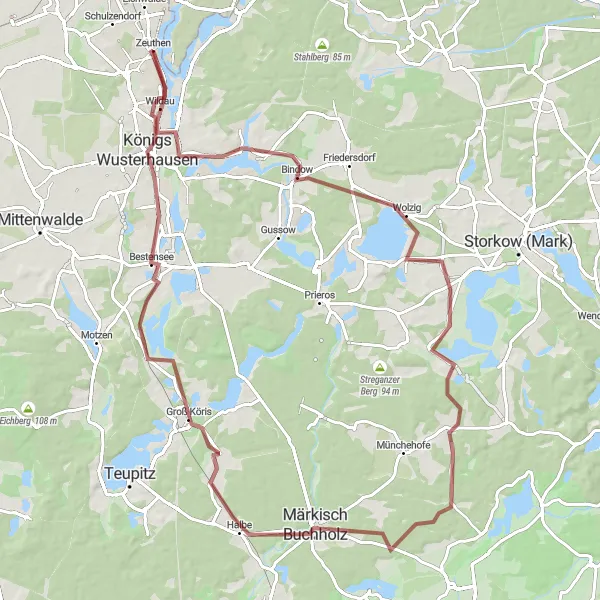 Karten-Miniaturansicht der Radinspiration "Rundfahrt durch die Brandenburger Natur" in Brandenburg, Germany. Erstellt vom Tarmacs.app-Routenplaner für Radtouren