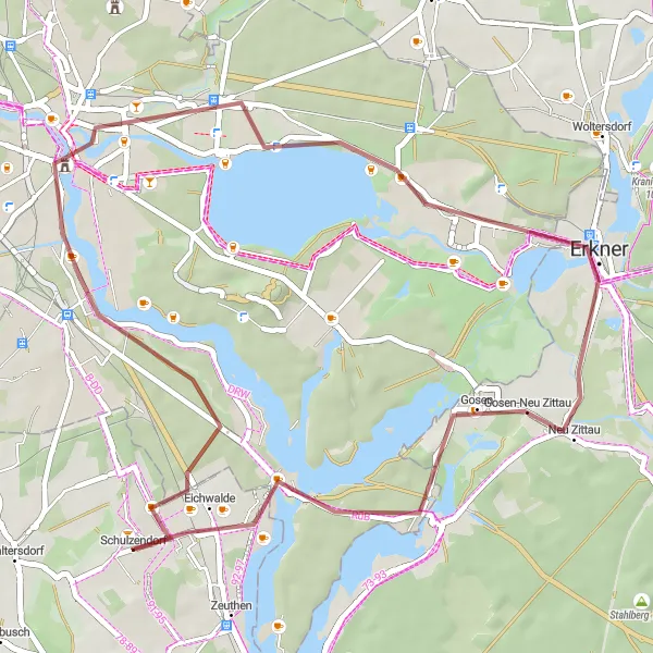 Karten-Miniaturansicht der Radinspiration "Rundfahrt um Zeuthen und Köpenick" in Brandenburg, Germany. Erstellt vom Tarmacs.app-Routenplaner für Radtouren