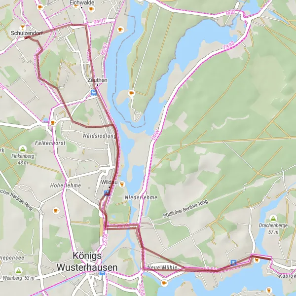 Map miniature of "Niederlehme Gravel Ride" cycling inspiration in Brandenburg, Germany. Generated by Tarmacs.app cycling route planner