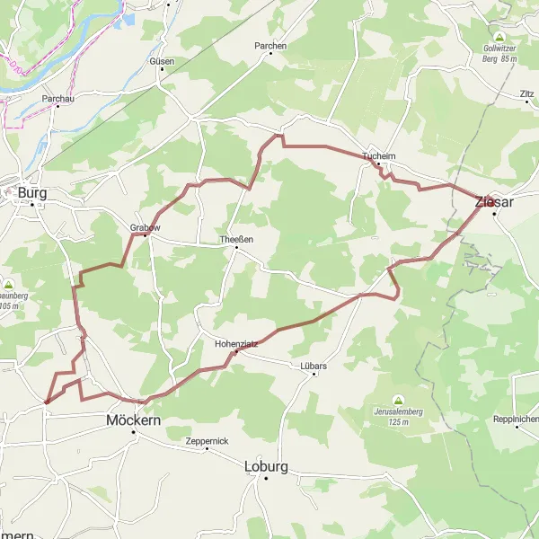 Map miniature of "Off the Beaten Path" cycling inspiration in Brandenburg, Germany. Generated by Tarmacs.app cycling route planner