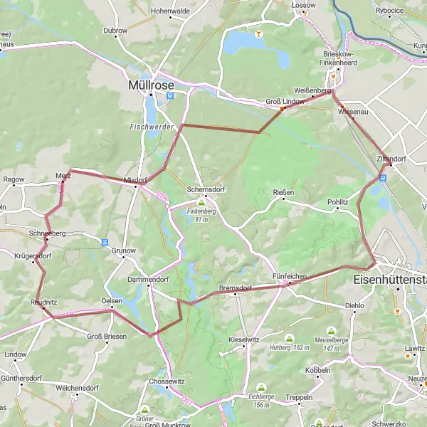 Map miniature of "Scenic Gravel Route through Ziltendorf" cycling inspiration in Brandenburg, Germany. Generated by Tarmacs.app cycling route planner