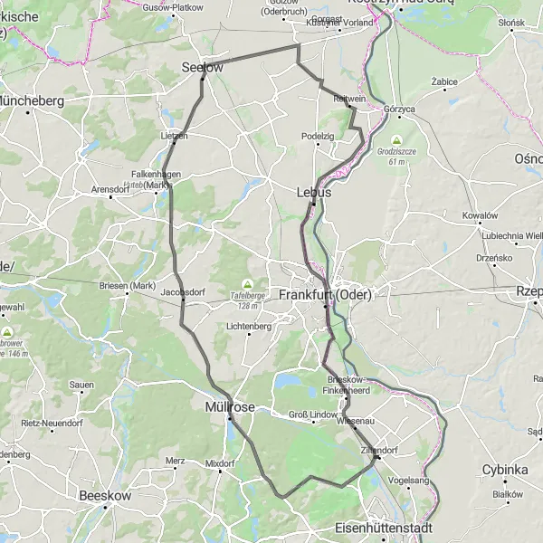Map miniature of "Ziltendorf to Brieskow-Finkenheerd Road Route" cycling inspiration in Brandenburg, Germany. Generated by Tarmacs.app cycling route planner