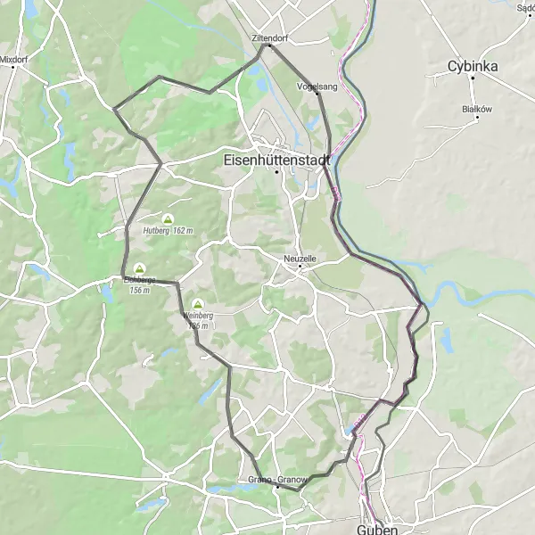 Map miniature of "Ziltendorf - Eichhübel Road Cycling Route" cycling inspiration in Brandenburg, Germany. Generated by Tarmacs.app cycling route planner