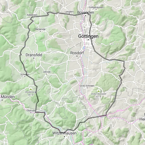 Karten-Miniaturansicht der Radinspiration "Die Bergtour um Adelebsen" in Braunschweig, Germany. Erstellt vom Tarmacs.app-Routenplaner für Radtouren