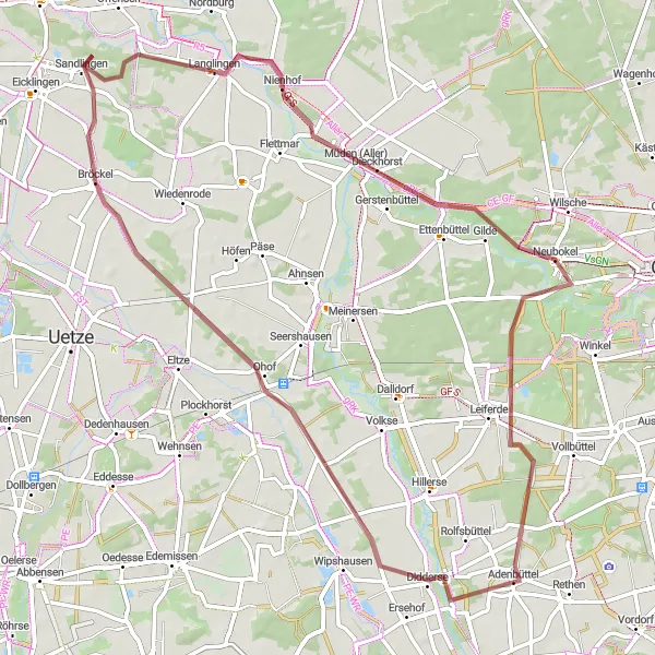 Karten-Miniaturansicht der Radinspiration "Gravel Tour durch die Region" in Braunschweig, Germany. Erstellt vom Tarmacs.app-Routenplaner für Radtouren