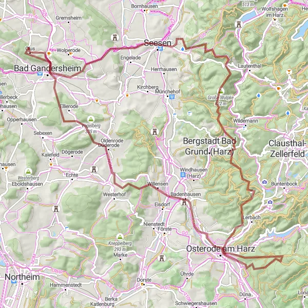 Map miniature of "Epic Gravel Adventure in the Harz Mountains" cycling inspiration in Braunschweig, Germany. Generated by Tarmacs.app cycling route planner