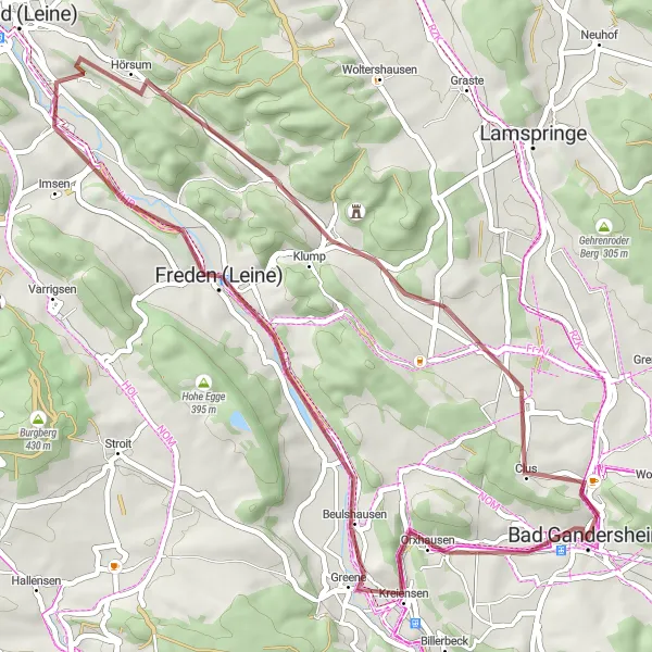 Karten-Miniaturansicht der Radinspiration "Kurze Graveltour von Bad Gandersheim nach Clus und Katzenbusch" in Braunschweig, Germany. Erstellt vom Tarmacs.app-Routenplaner für Radtouren