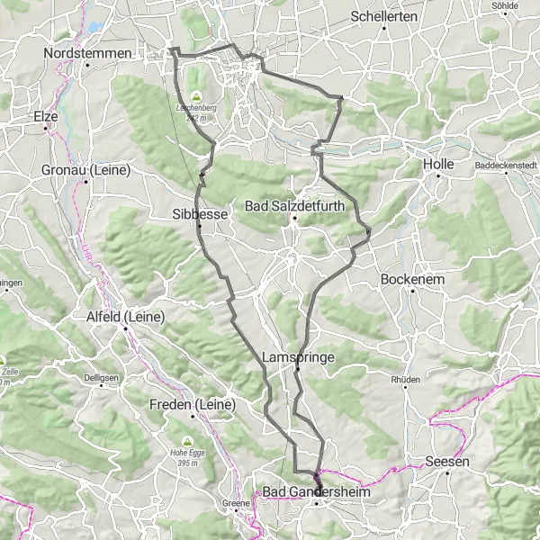 Karten-Miniaturansicht der Radinspiration "Hügeliges Road-Cycling-Abenteuer" in Braunschweig, Germany. Erstellt vom Tarmacs.app-Routenplaner für Radtouren