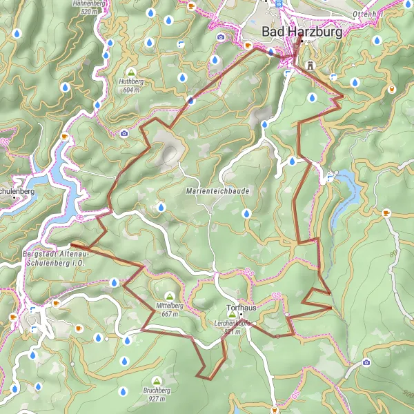 Map miniature of "Bad Harzburg to Kleine Harzburg Gravel Adventure" cycling inspiration in Braunschweig, Germany. Generated by Tarmacs.app cycling route planner