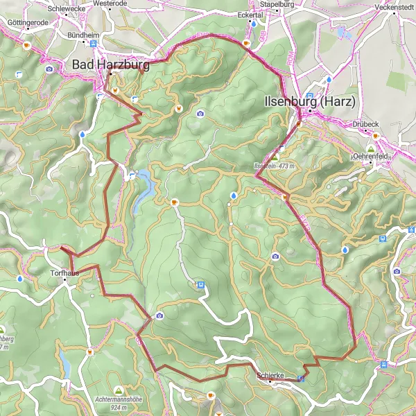 Map miniature of "Bad Harzburg to Torfhaus Gravel Loop" cycling inspiration in Braunschweig, Germany. Generated by Tarmacs.app cycling route planner