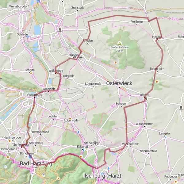 Map miniature of "Gravel Loop through Quaint Villages" cycling inspiration in Braunschweig, Germany. Generated by Tarmacs.app cycling route planner