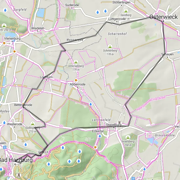 Map miniature of "Scenic Road Escape through Rural Landscapes" cycling inspiration in Braunschweig, Germany. Generated by Tarmacs.app cycling route planner