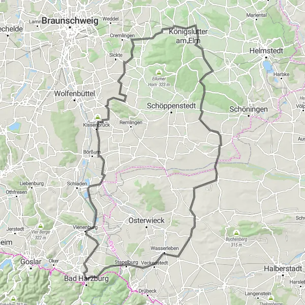 Map miniature of "Road Cycling Adventure through Tranquil Landscapes" cycling inspiration in Braunschweig, Germany. Generated by Tarmacs.app cycling route planner