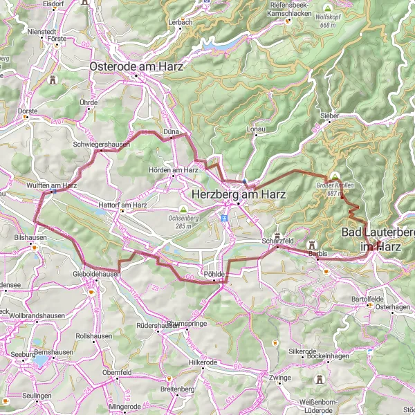 Map miniature of "Harzgravel Epic" cycling inspiration in Braunschweig, Germany. Generated by Tarmacs.app cycling route planner