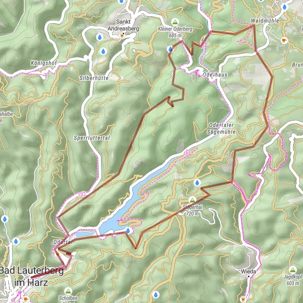 Map miniature of "Gravel Adventure near Bad Lauterberg im Harz" cycling inspiration in Braunschweig, Germany. Generated by Tarmacs.app cycling route planner