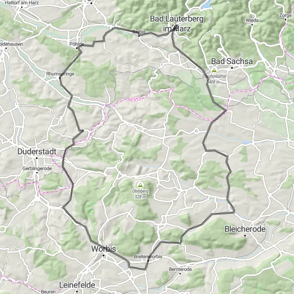 Map miniature of "Bad Lauterberg im Harz Road Cycling Adventure" cycling inspiration in Braunschweig, Germany. Generated by Tarmacs.app cycling route planner