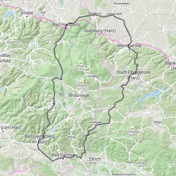 Karten-Miniaturansicht der Radinspiration "Historische Orte und Naturwunder Rundstrecke" in Braunschweig, Germany. Erstellt vom Tarmacs.app-Routenplaner für Radtouren