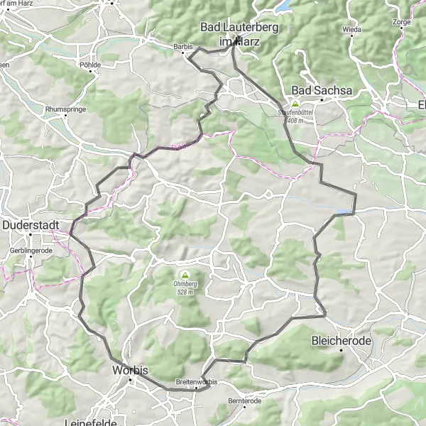 Map miniature of "Scenic Tour of Harz" cycling inspiration in Braunschweig, Germany. Generated by Tarmacs.app cycling route planner