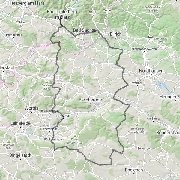 Karten-Miniaturansicht der Radinspiration "Südlicher Harzring" in Braunschweig, Germany. Erstellt vom Tarmacs.app-Routenplaner für Radtouren