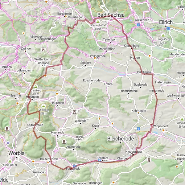 Map miniature of "Gravel Adventure" cycling inspiration in Braunschweig, Germany. Generated by Tarmacs.app cycling route planner