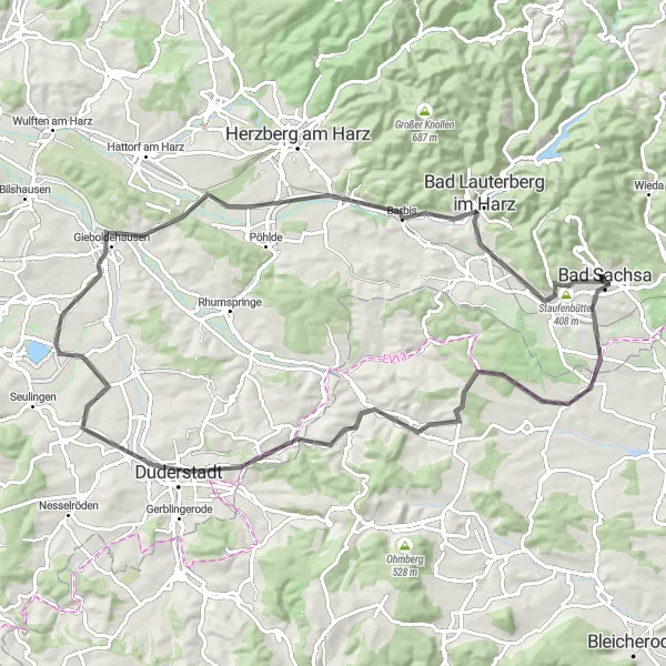 Karten-Miniaturansicht der Radinspiration "Südharz Entdeckungstour" in Braunschweig, Germany. Erstellt vom Tarmacs.app-Routenplaner für Radtouren