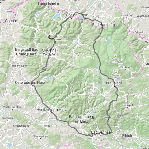 Karten-Miniaturansicht der Radinspiration "Harz Naturpark Expedition" in Braunschweig, Germany. Erstellt vom Tarmacs.app-Routenplaner für Radtouren