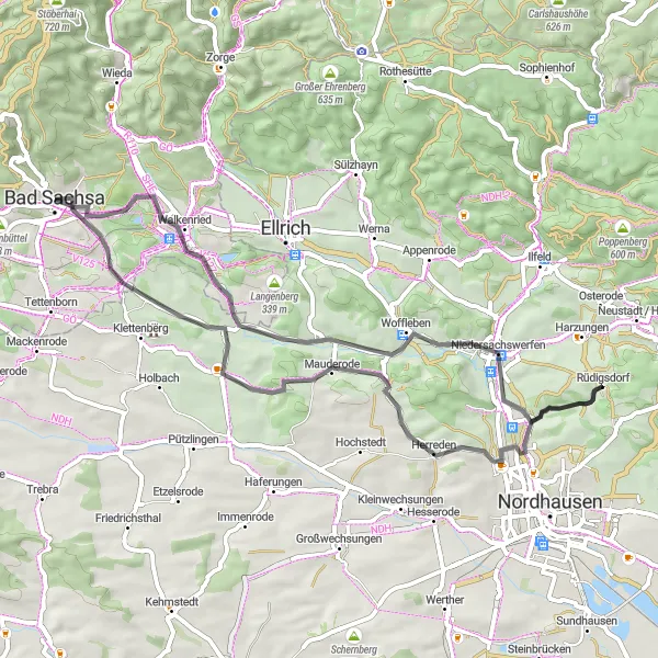 Map miniature of "The Harz Loop" cycling inspiration in Braunschweig, Germany. Generated by Tarmacs.app cycling route planner