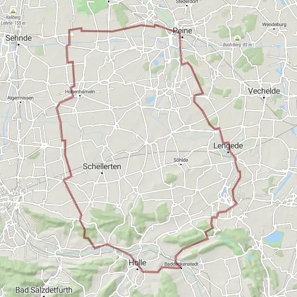 Map miniature of "Holle Gravel Loop" cycling inspiration in Braunschweig, Germany. Generated by Tarmacs.app cycling route planner