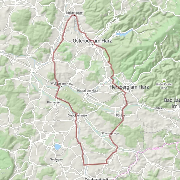 Map miniature of "Harz Mountain Gravel Adventure" cycling inspiration in Braunschweig, Germany. Generated by Tarmacs.app cycling route planner