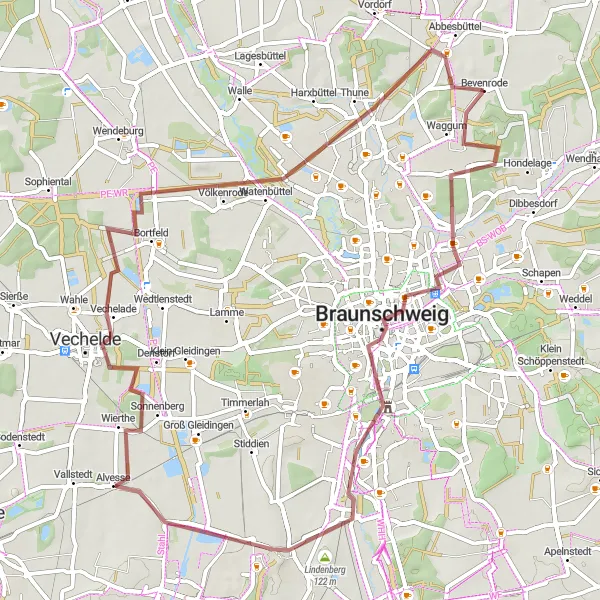 Map miniature of "Scenic Gravel Ride through Brunswick" cycling inspiration in Braunschweig, Germany. Generated by Tarmacs.app cycling route planner