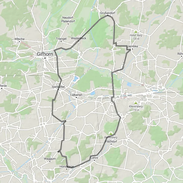 Map miniature of "Picturesque Ride to Weyhausen" cycling inspiration in Braunschweig, Germany. Generated by Tarmacs.app cycling route planner