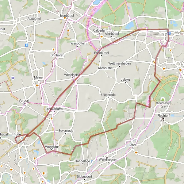 Map miniature of "The Gravel Adventure" cycling inspiration in Braunschweig, Germany. Generated by Tarmacs.app cycling route planner