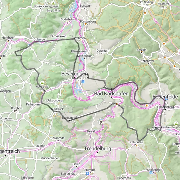 Karten-Miniaturansicht der Radinspiration "Höhenrunde über Stockberg und Hohenpolle" in Braunschweig, Germany. Erstellt vom Tarmacs.app-Routenplaner für Radtouren