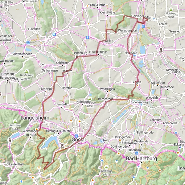 Map miniature of "Discover Goslar" cycling inspiration in Braunschweig, Germany. Generated by Tarmacs.app cycling route planner