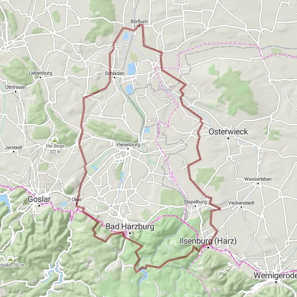 Map miniature of "Gravel Adventure in the Harz Region" cycling inspiration in Braunschweig, Germany. Generated by Tarmacs.app cycling route planner