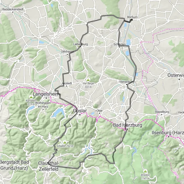 Map miniature of "The Harz Circuit: Exploring the Nature and History of the Harz Mountains" cycling inspiration in Braunschweig, Germany. Generated by Tarmacs.app cycling route planner