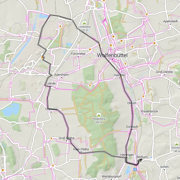 Karten-Miniaturansicht der Radinspiration "Road-Tour durch Klein Flöthe und Ohrum" in Braunschweig, Germany. Erstellt vom Tarmacs.app-Routenplaner für Radtouren