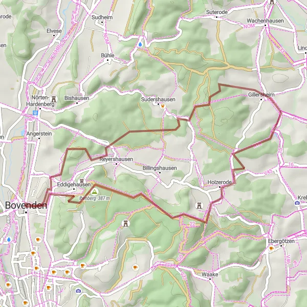 Karten-Miniaturansicht der Radinspiration "Gravel-Abenteuer rund um Bovenden" in Braunschweig, Germany. Erstellt vom Tarmacs.app-Routenplaner für Radtouren