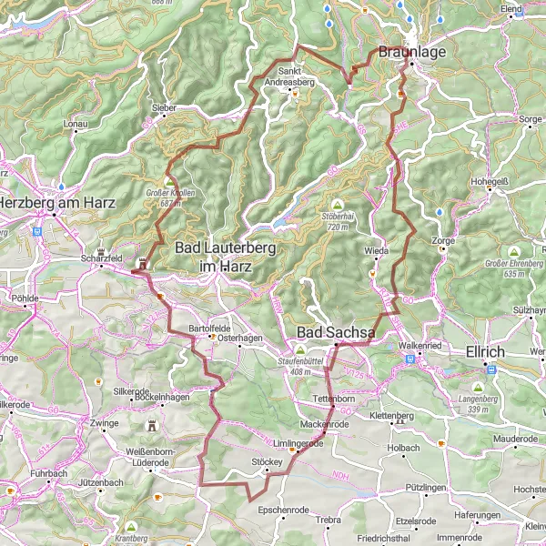 Karten-Miniaturansicht der Radinspiration "Gravel-Abenteuer um Braunlage" in Braunschweig, Germany. Erstellt vom Tarmacs.app-Routenplaner für Radtouren