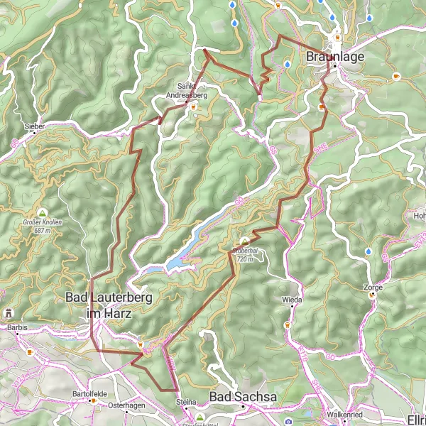 Karten-Miniaturansicht der Radinspiration "Gravel Tour zu den Hahnenklee-Klippen" in Braunschweig, Germany. Erstellt vom Tarmacs.app-Routenplaner für Radtouren
