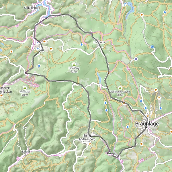 Map miniature of "Harz National Park Road Cycling Tour" cycling inspiration in Braunschweig, Germany. Generated by Tarmacs.app cycling route planner