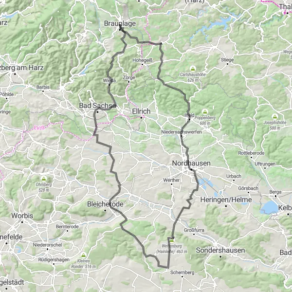 Karten-Miniaturansicht der Radinspiration "Harz-Höhen-Tour" in Braunschweig, Germany. Erstellt vom Tarmacs.app-Routenplaner für Radtouren