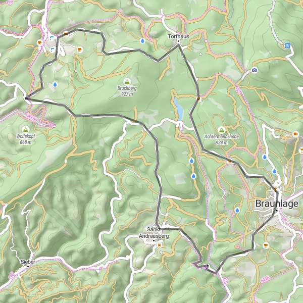 Karten-Miniaturansicht der Radinspiration "Road-Tour nach St. Andreasberg" in Braunschweig, Germany. Erstellt vom Tarmacs.app-Routenplaner für Radtouren